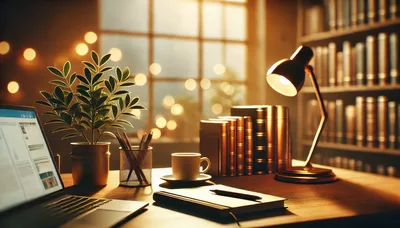 Cozy Home Office Desk With Laptop And Books