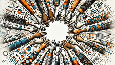 Diverse Hands Reaching Toward Center In Collaborative Circle
