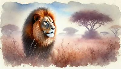 Majestic Male Lion Standing In African Savanna