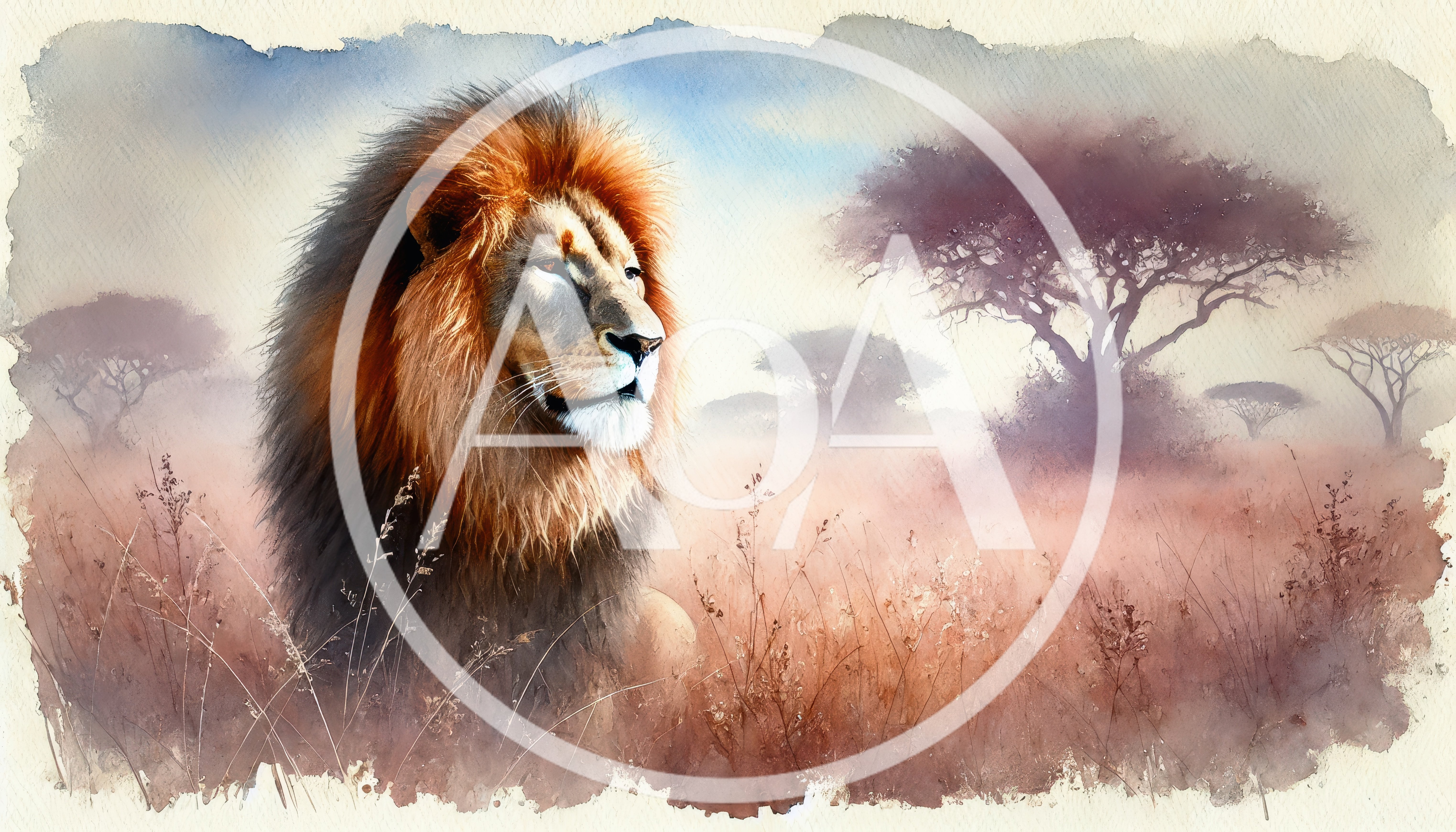 Majestic Male Lion Standing In African Savanna