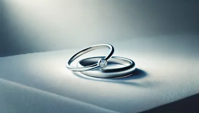 Two Elegant Silver Wedding Rings On Textured Fabric