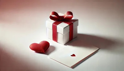 White Gift Box With Red Ribbon And Heart