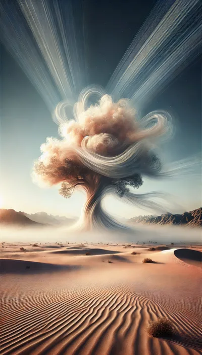 Surreal Tree With Swirling Energy In Desert Landscape