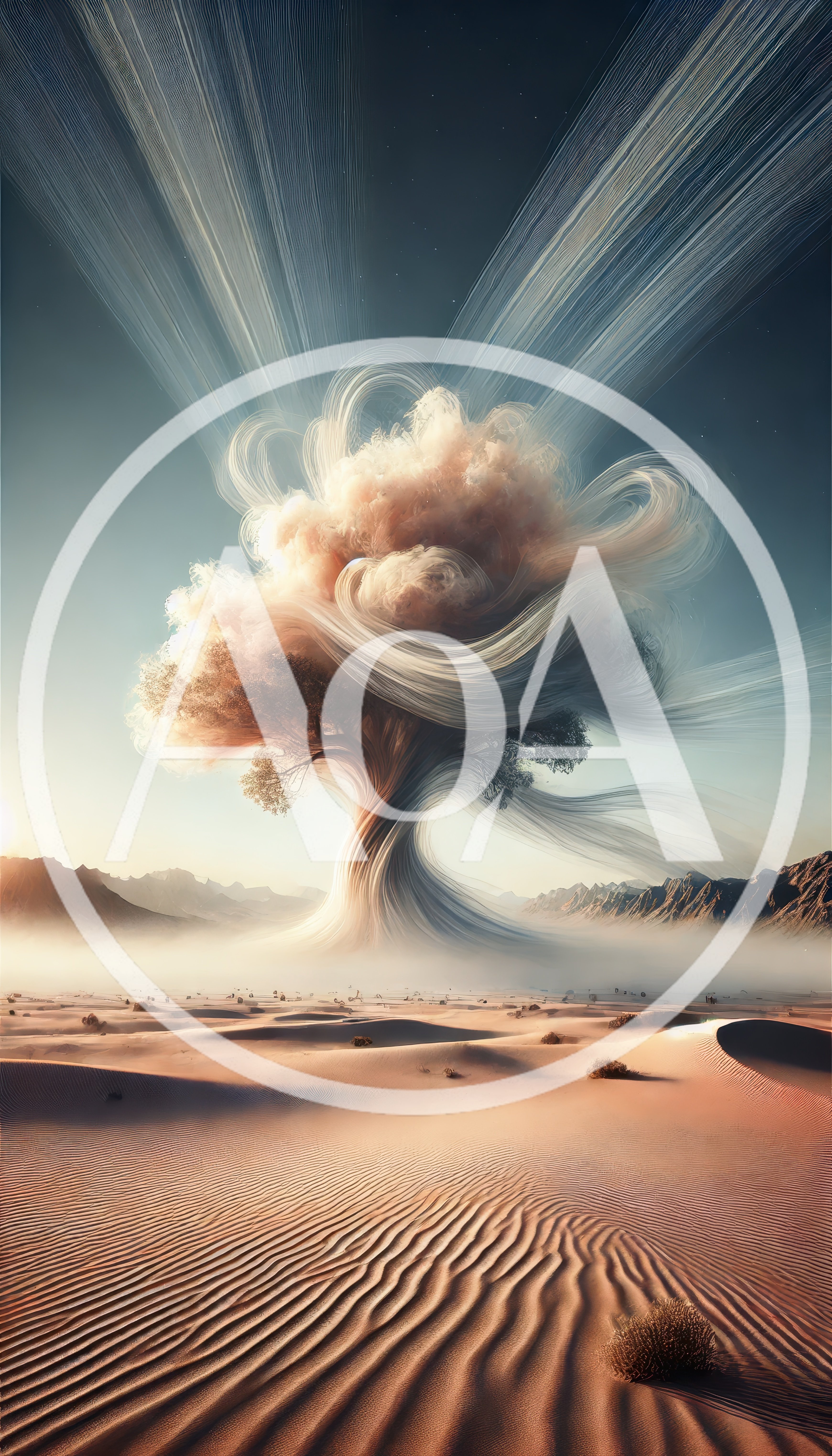 Surreal Tree With Swirling Energy In Desert Landscape
