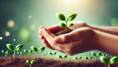 Hands Cupping A Small Green Sprout In Soil