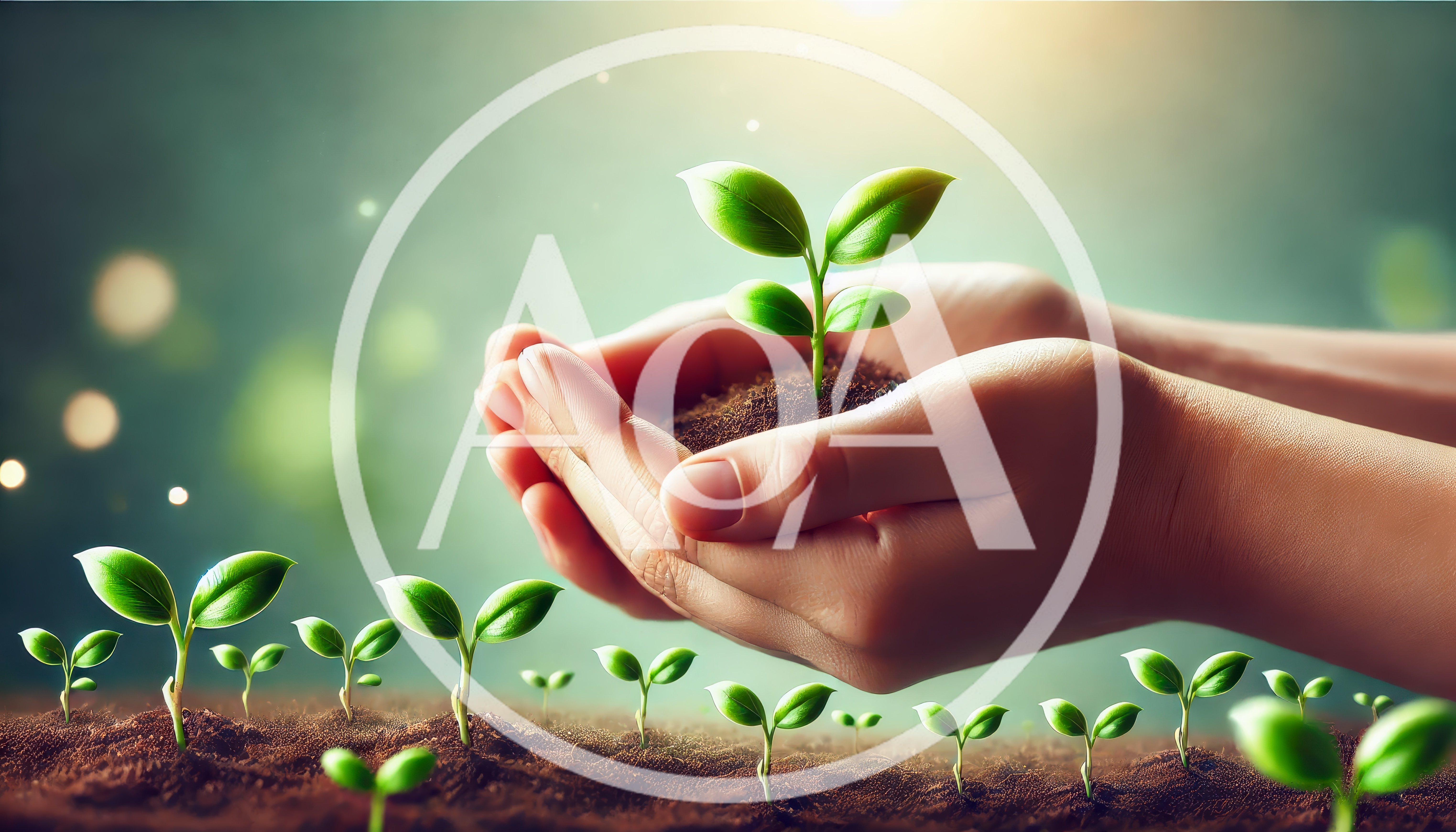 Hands Cupping A Small Green Sprout In Soil