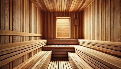 Empty Wooden Sauna Interior With Tiered Benches