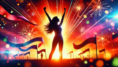 Silhouette Of A Woman Celebrating With Fireworks