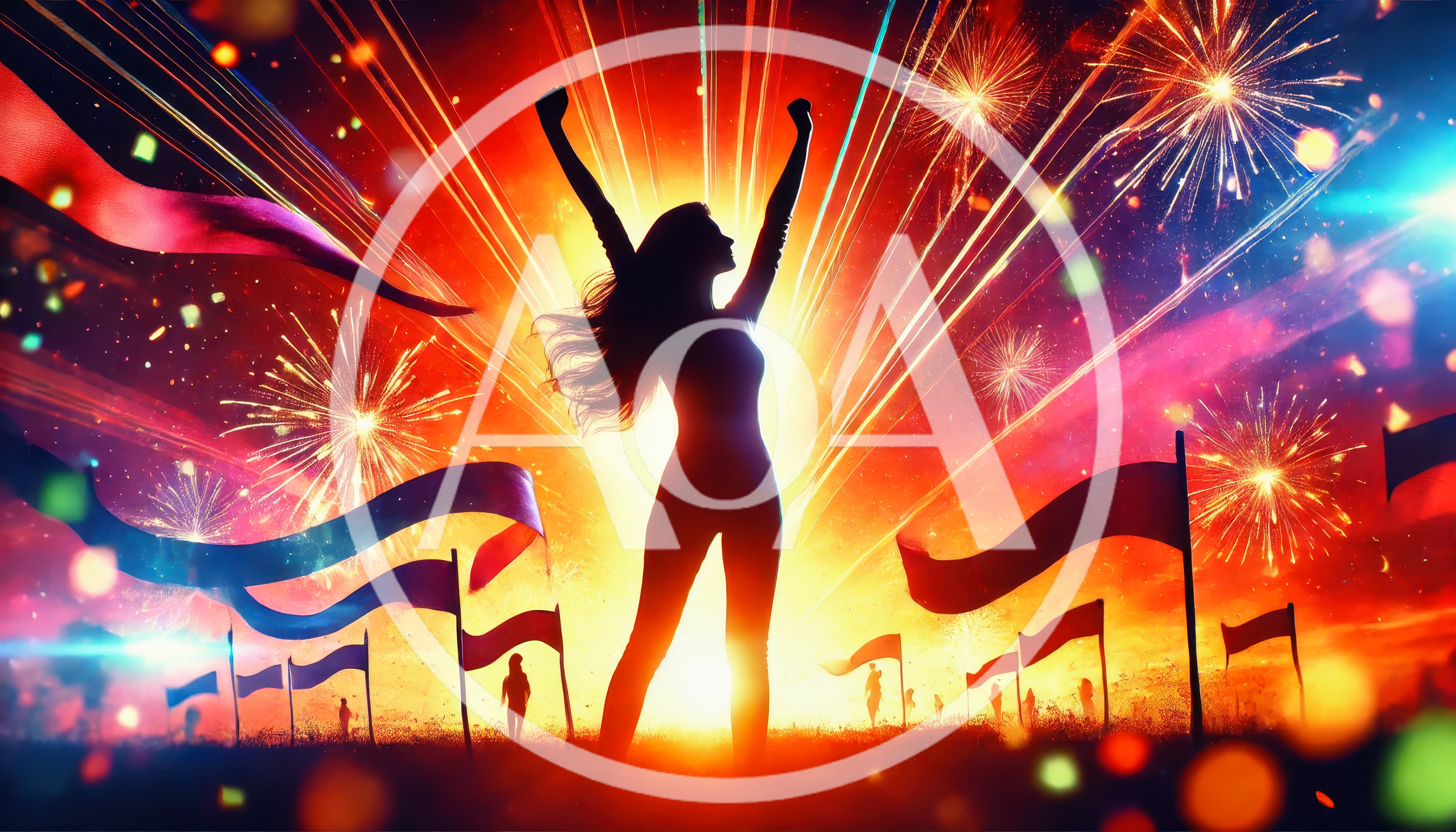 Silhouette Of A Woman Celebrating With Fireworks