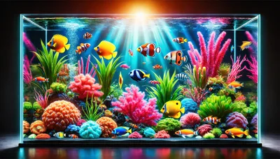Vibrant Tropical Fish Swimming In A Glowing Aquarium