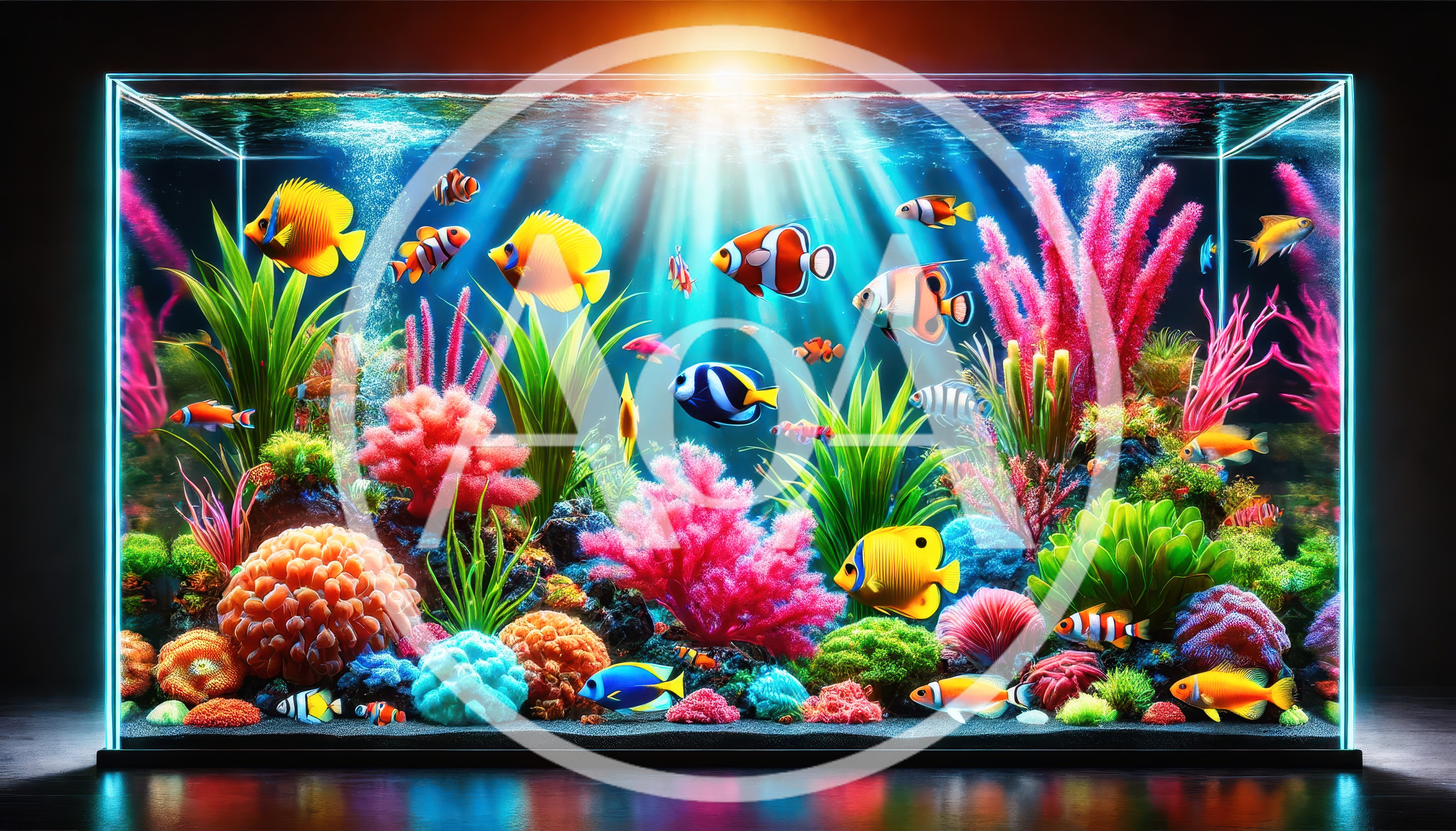 Vibrant Tropical Fish Swimming In A Glowing Aquarium