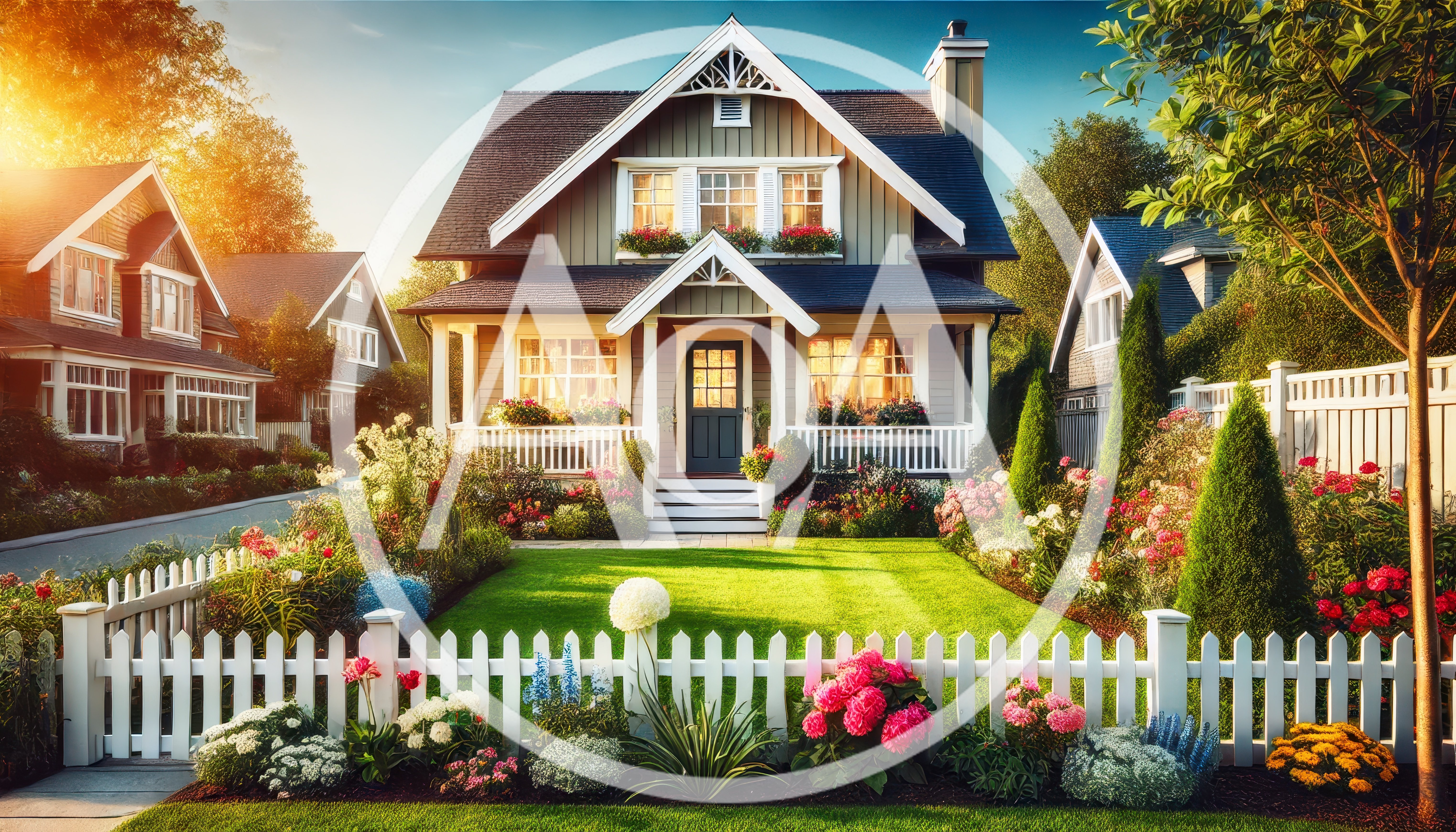 Charming Suburban House With Lush Garden And White Fence