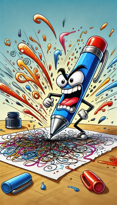 Angry Cartoon Pen Scribbling Frantically On Paper