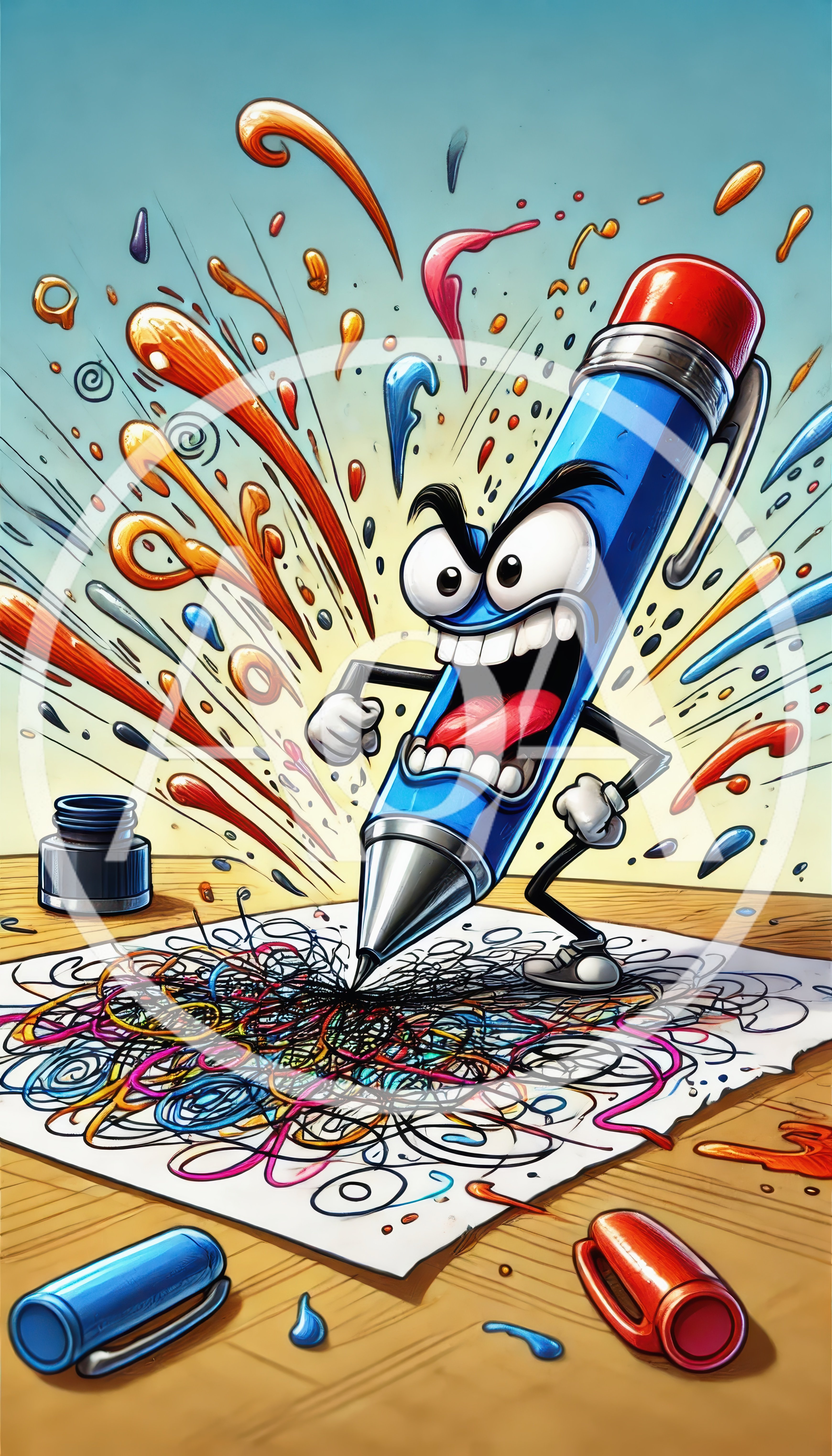 Angry Cartoon Pen Scribbling Frantically On Paper