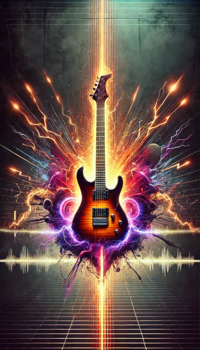 Electric Guitar Surrounded By Abstract Energy And Sound Waves