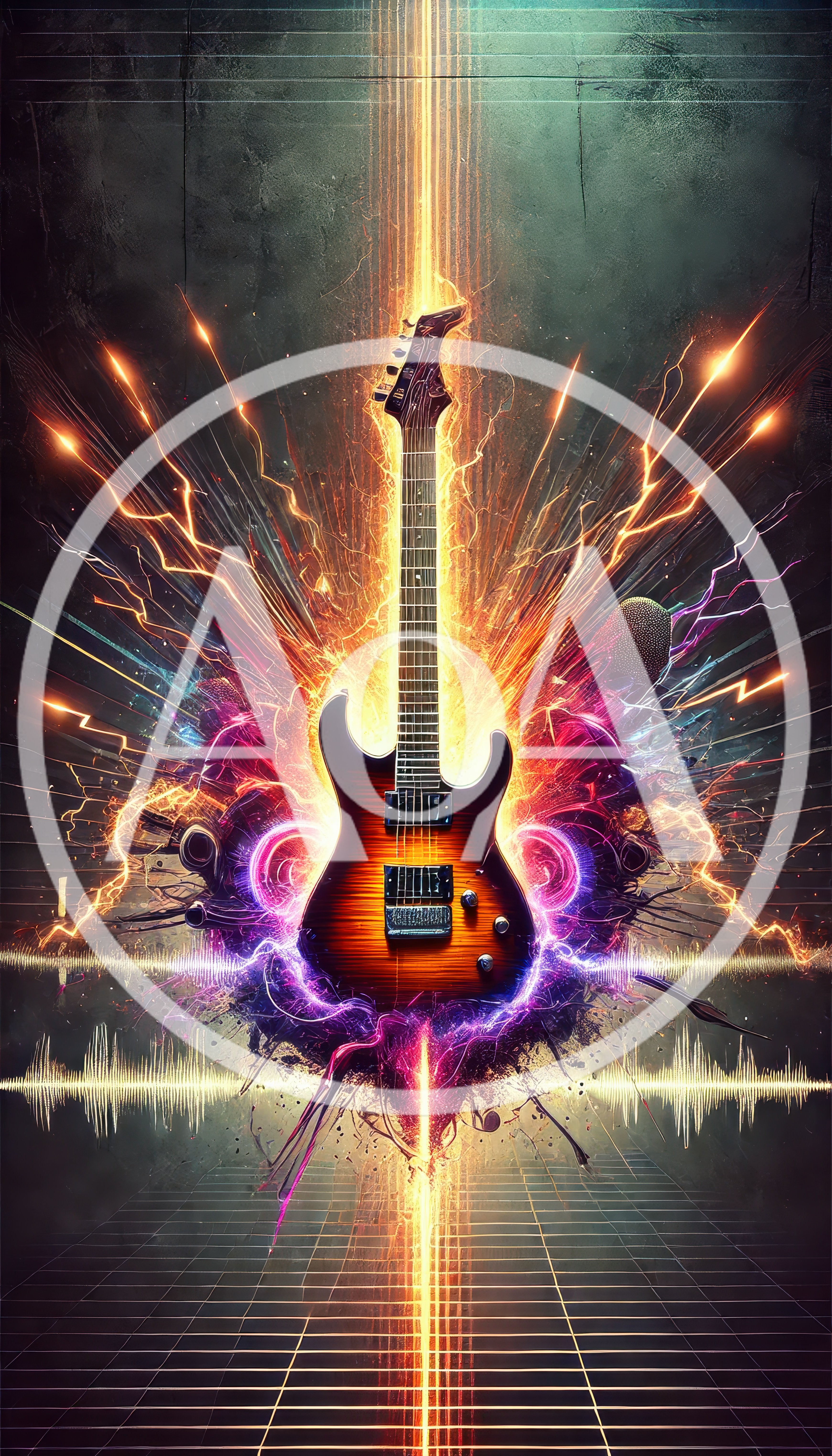 Electric Guitar Surrounded By Abstract Energy And Sound Waves