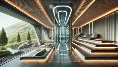 Futuristic Luxury Spa Interior With Mountain View