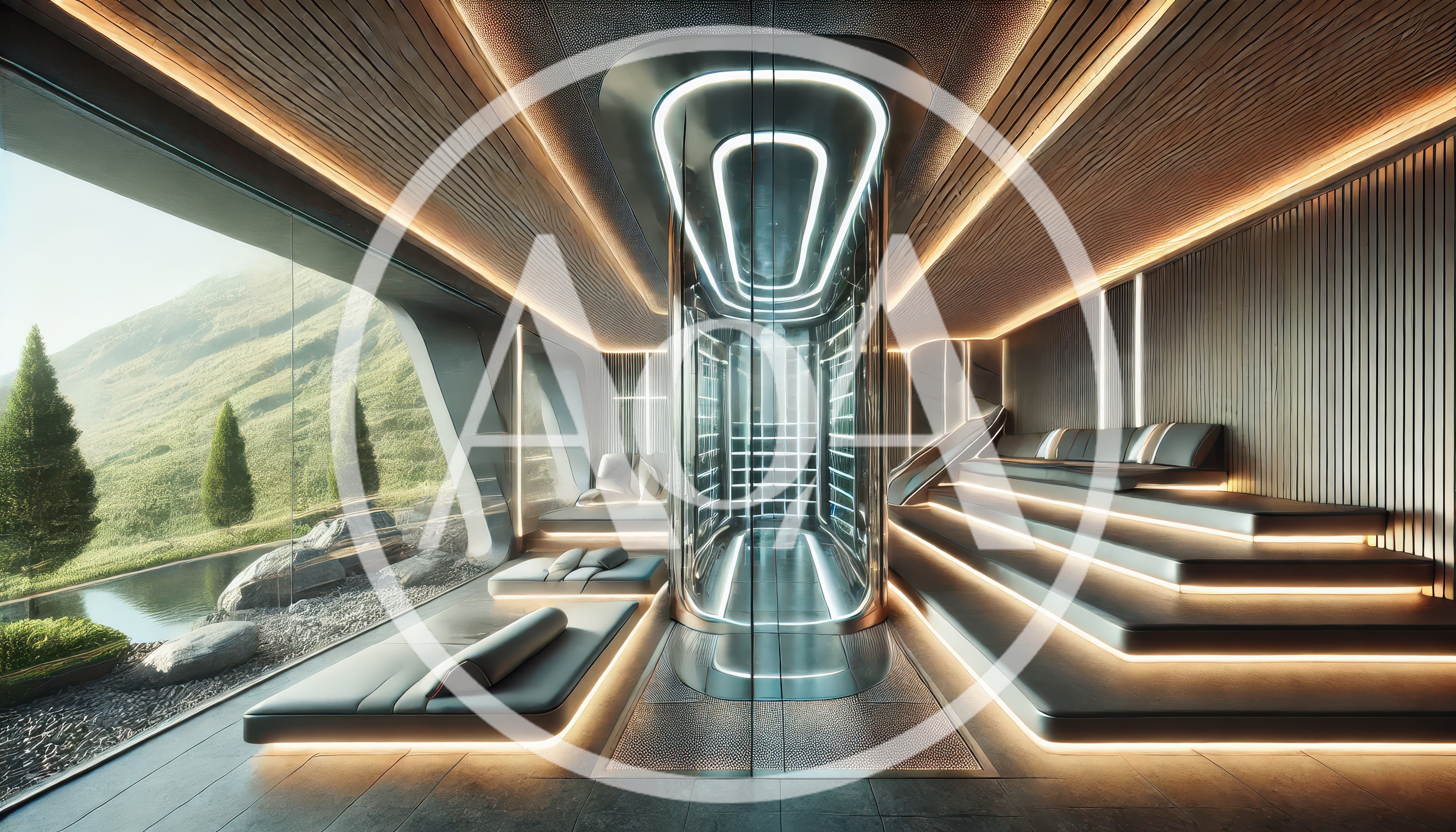 Futuristic Luxury Spa Interior With Mountain View