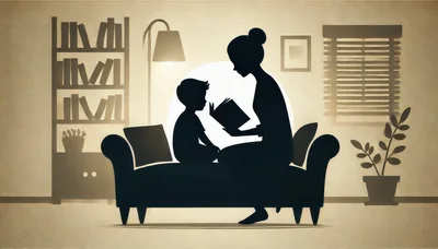 Silhouette of Mother Reading Book to Child