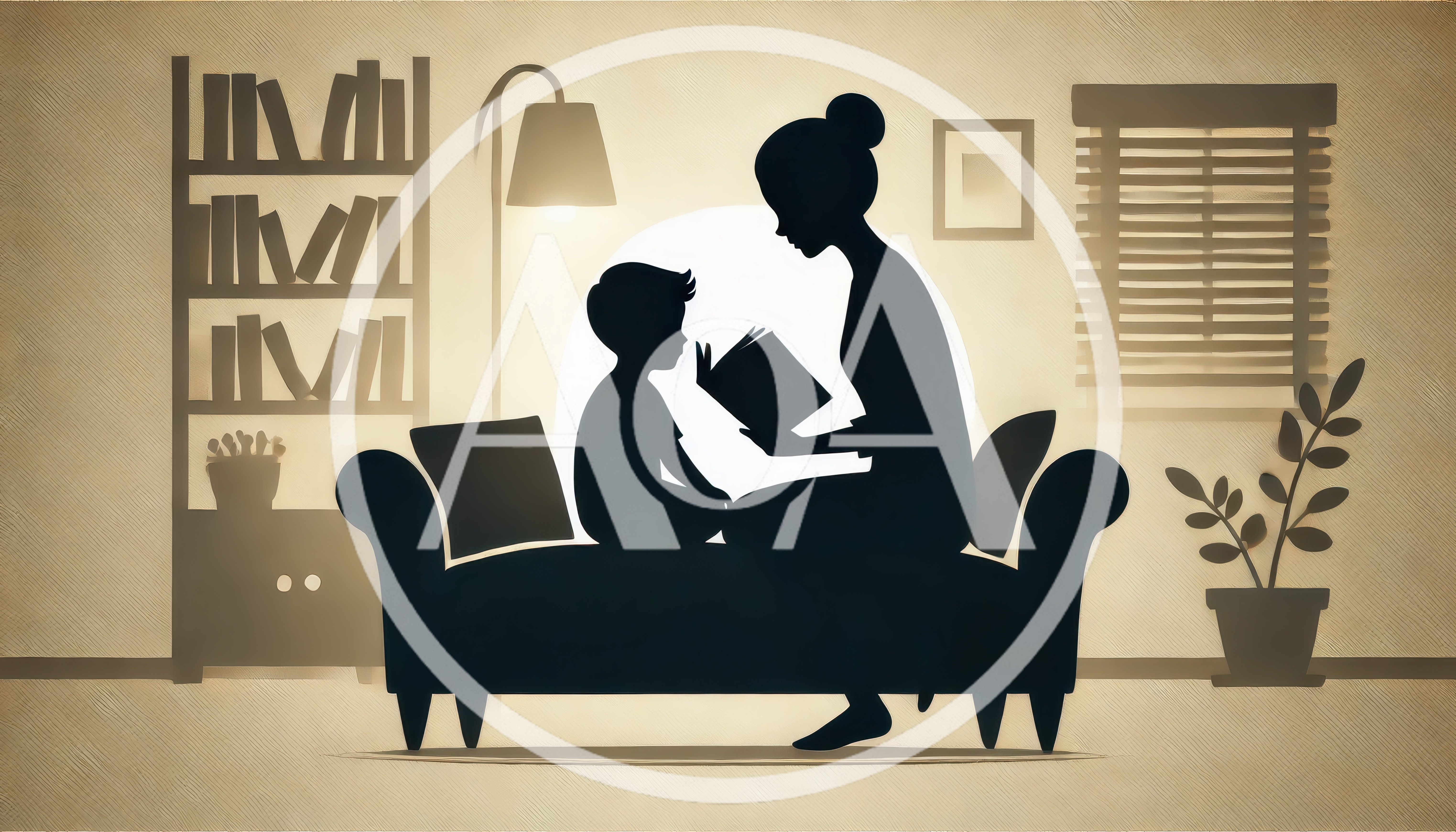 Silhouette of Mother Reading Book to Child