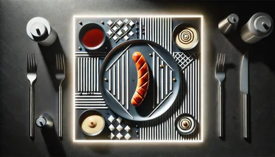 Minimalist Sausage Plating With Geometric Condiment Arrangement