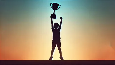 Silhouette Of A Child Holding A Trophy