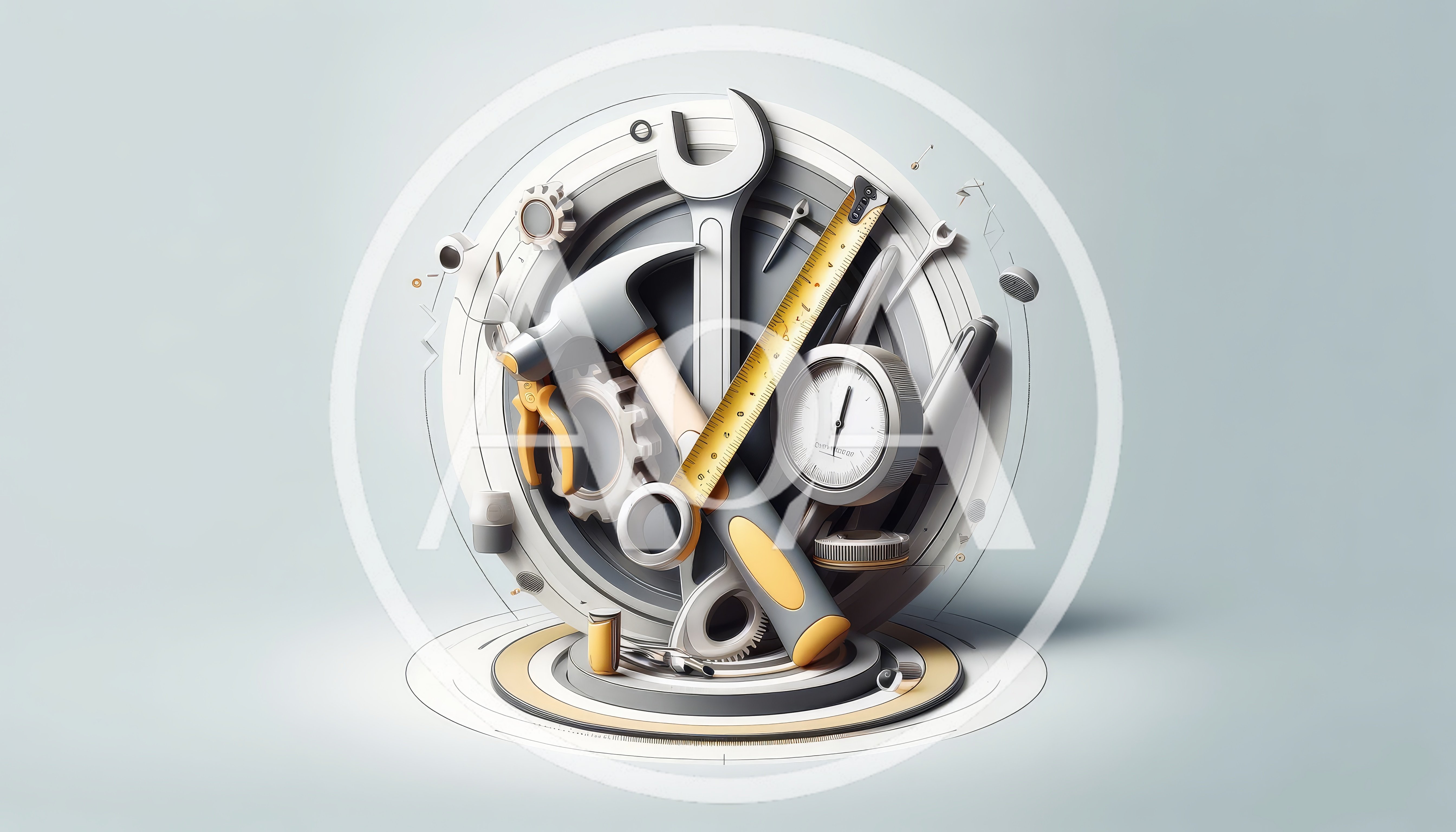 3D Illustration of Assorted Hand Tools and Measuring Instruments