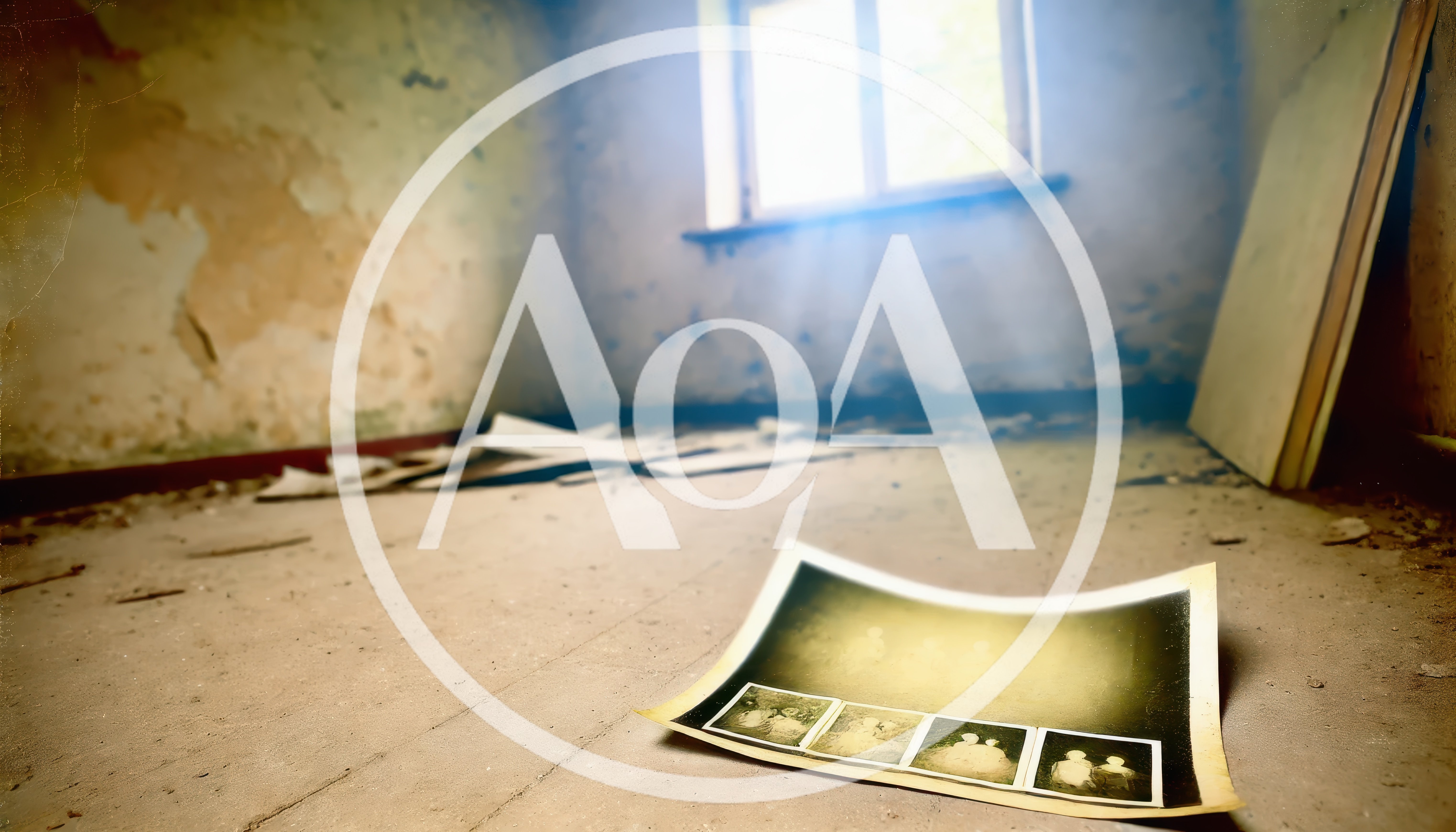 Old Vintage Photograph Lying On Dusty Floor In Abandoned Room