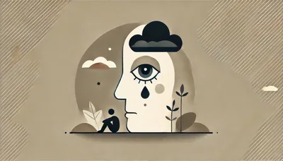 Minimalist Illustration Of A Sad Human Face And Figure