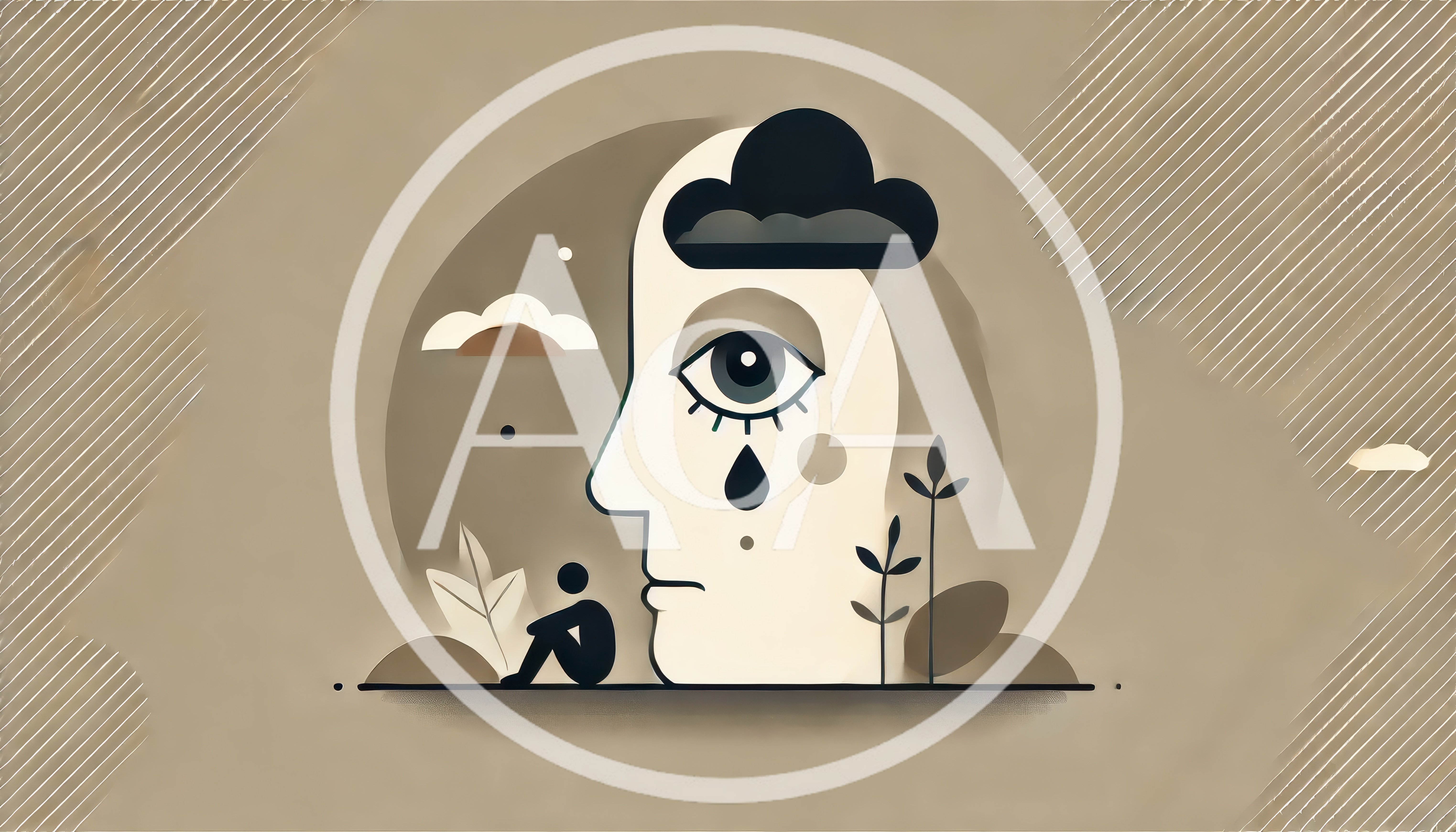 Minimalist Illustration Of A Sad Human Face And Figure