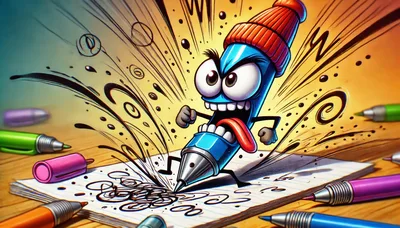 Angry Cartoon Pencil Scribbling Frantically On Paper