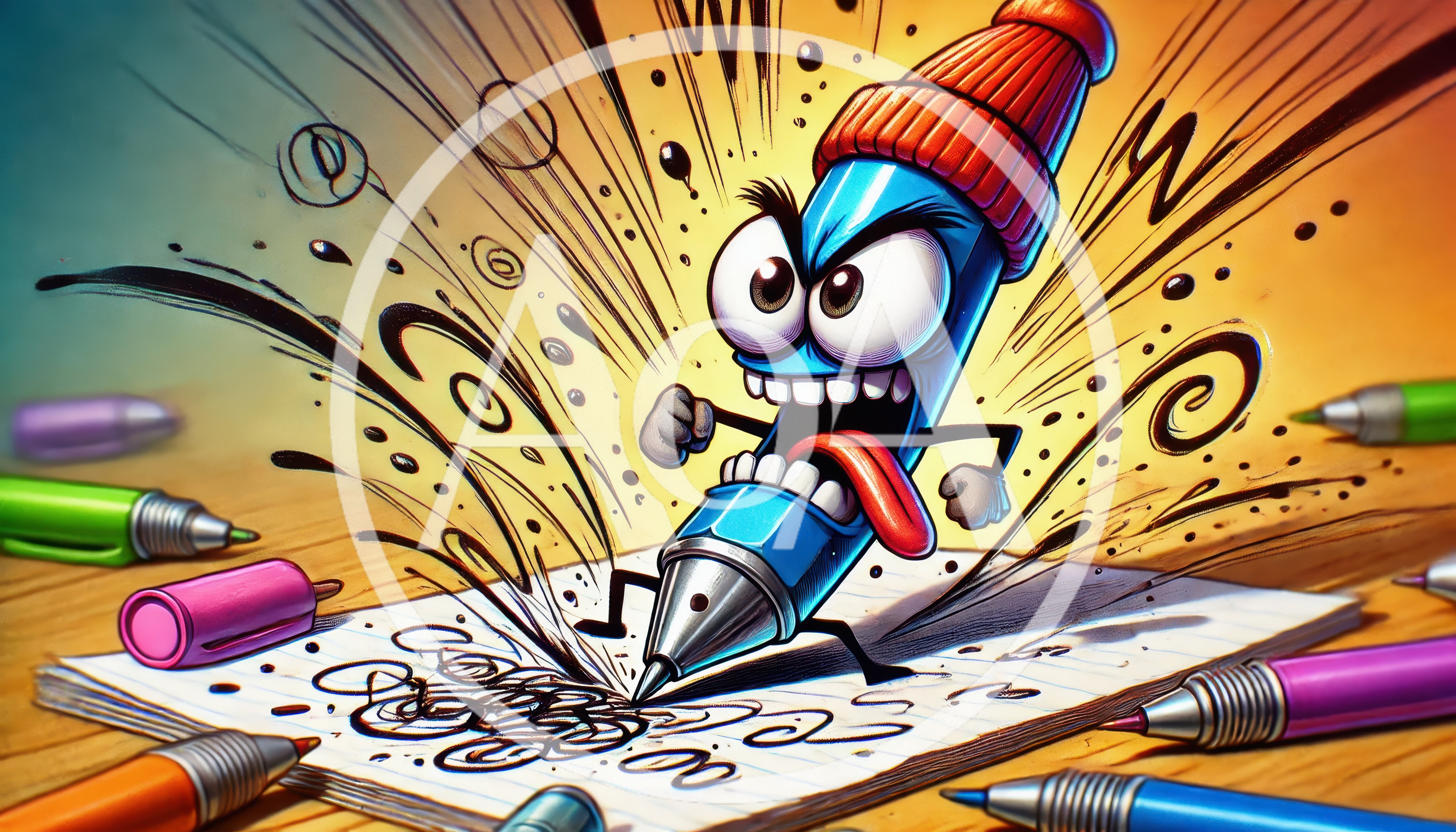 Angry Cartoon Pencil Scribbling Frantically On Paper