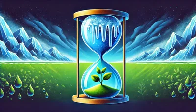 Conceptual Hourglass With Melting Ice And Growing Plant