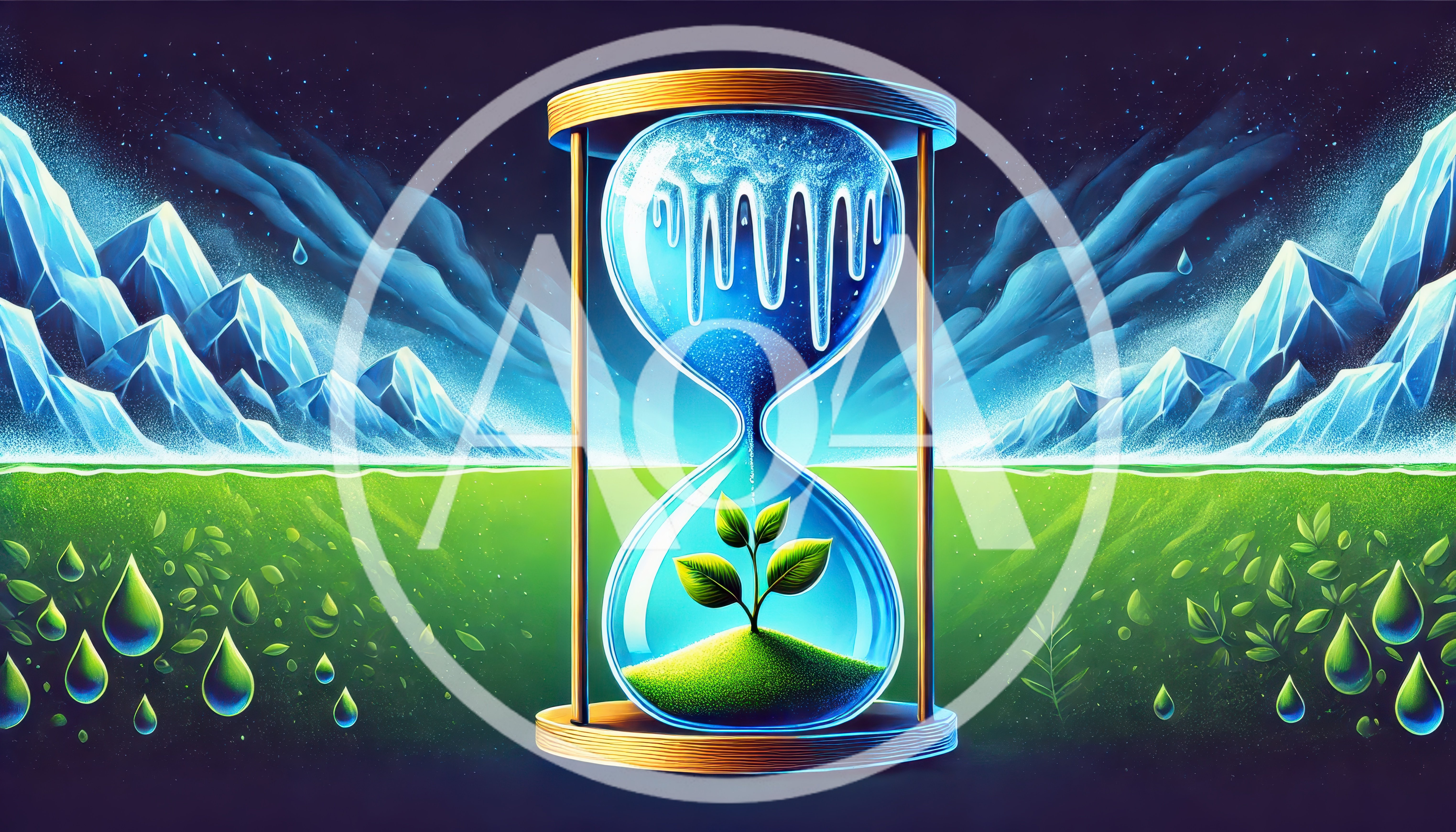 Conceptual Hourglass With Melting Ice And Growing Plant