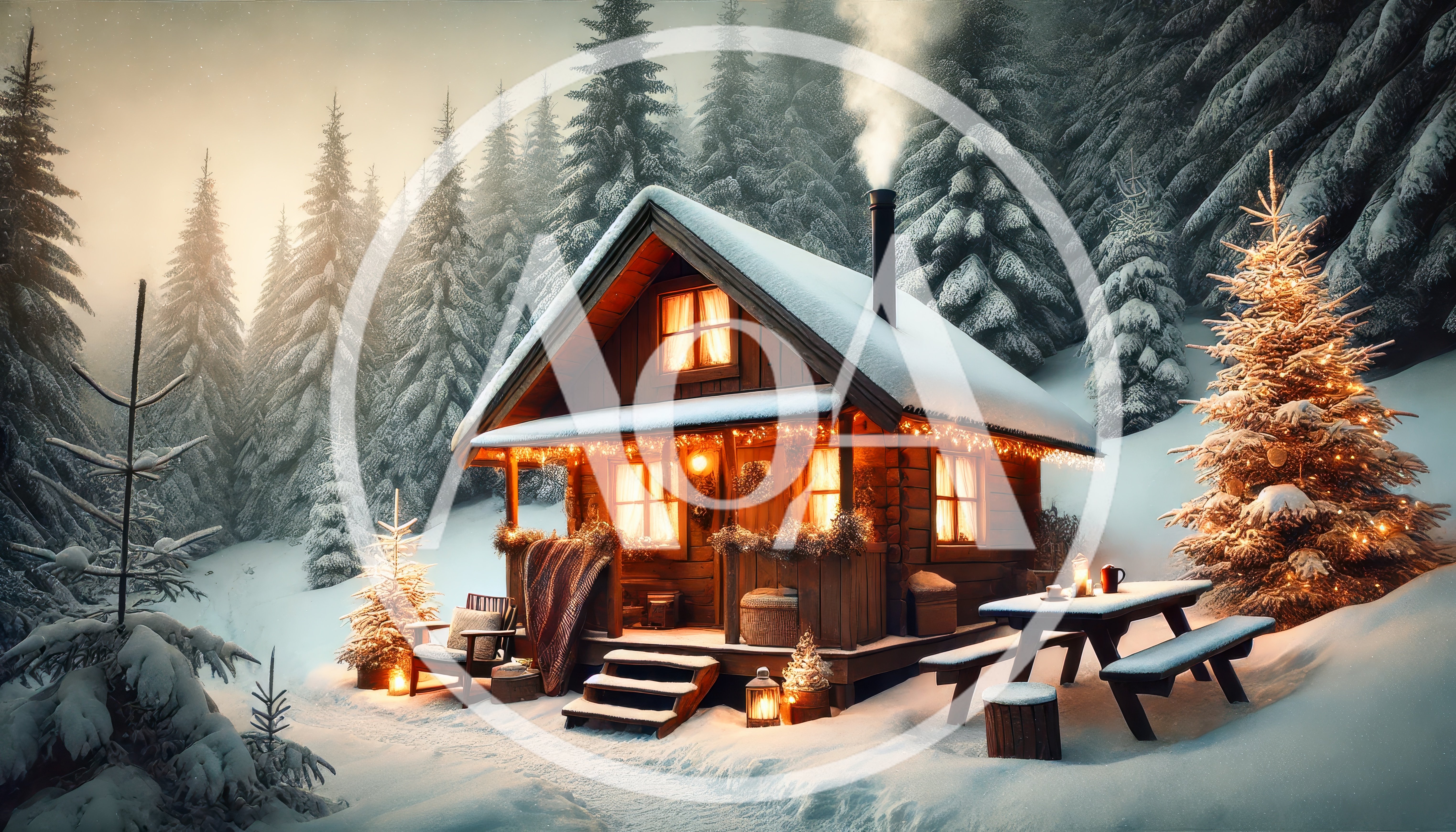 Cozy Log Cabin in Snowy Winter Forest