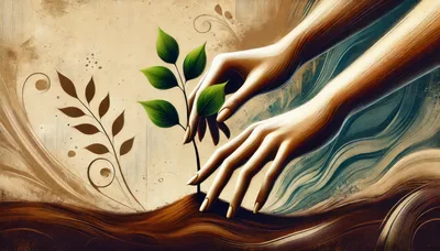 Stylized Illustration Of Hands Planting A Green Sprout