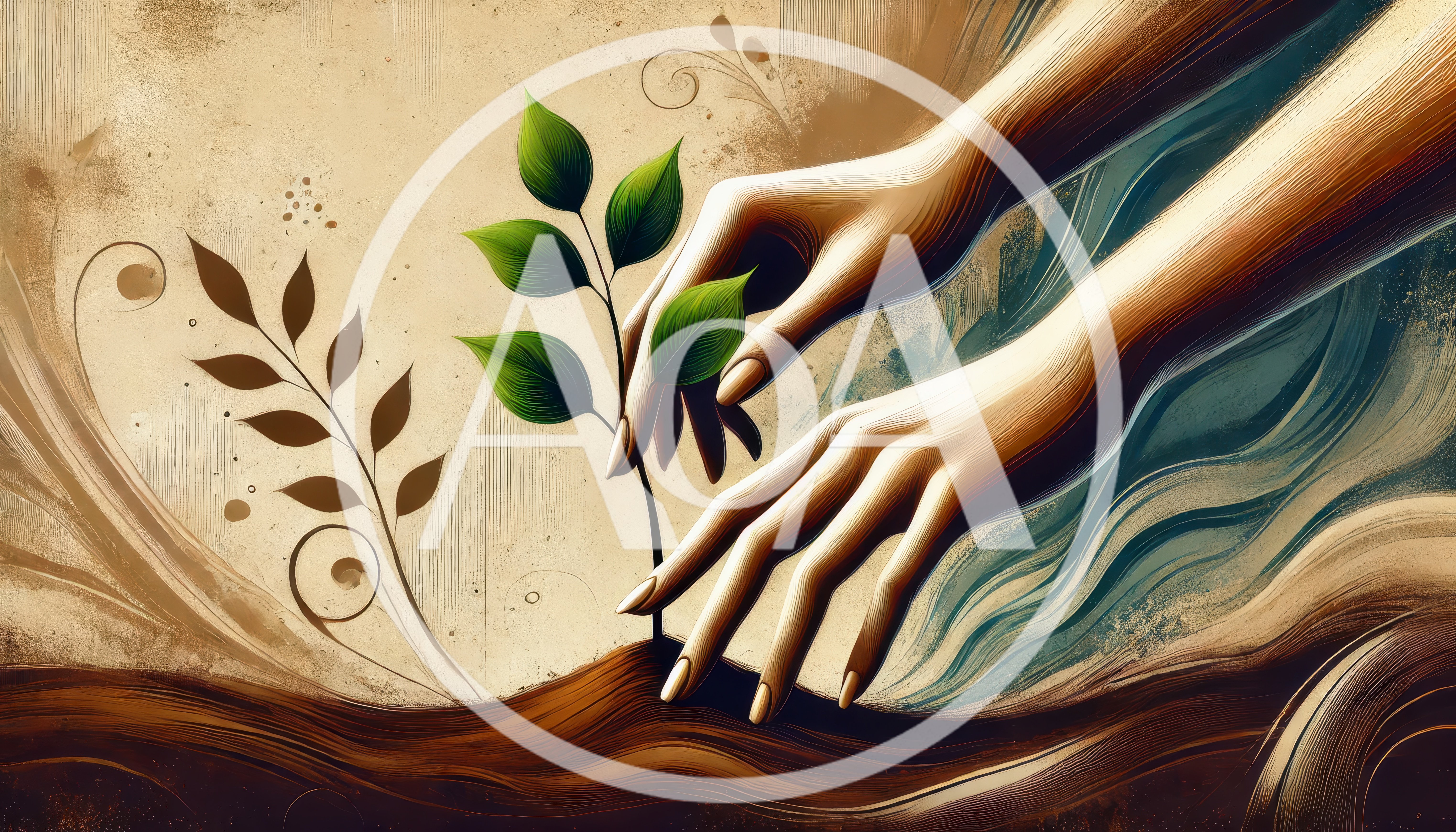 Stylized Illustration Of Hands Planting A Green Sprout
