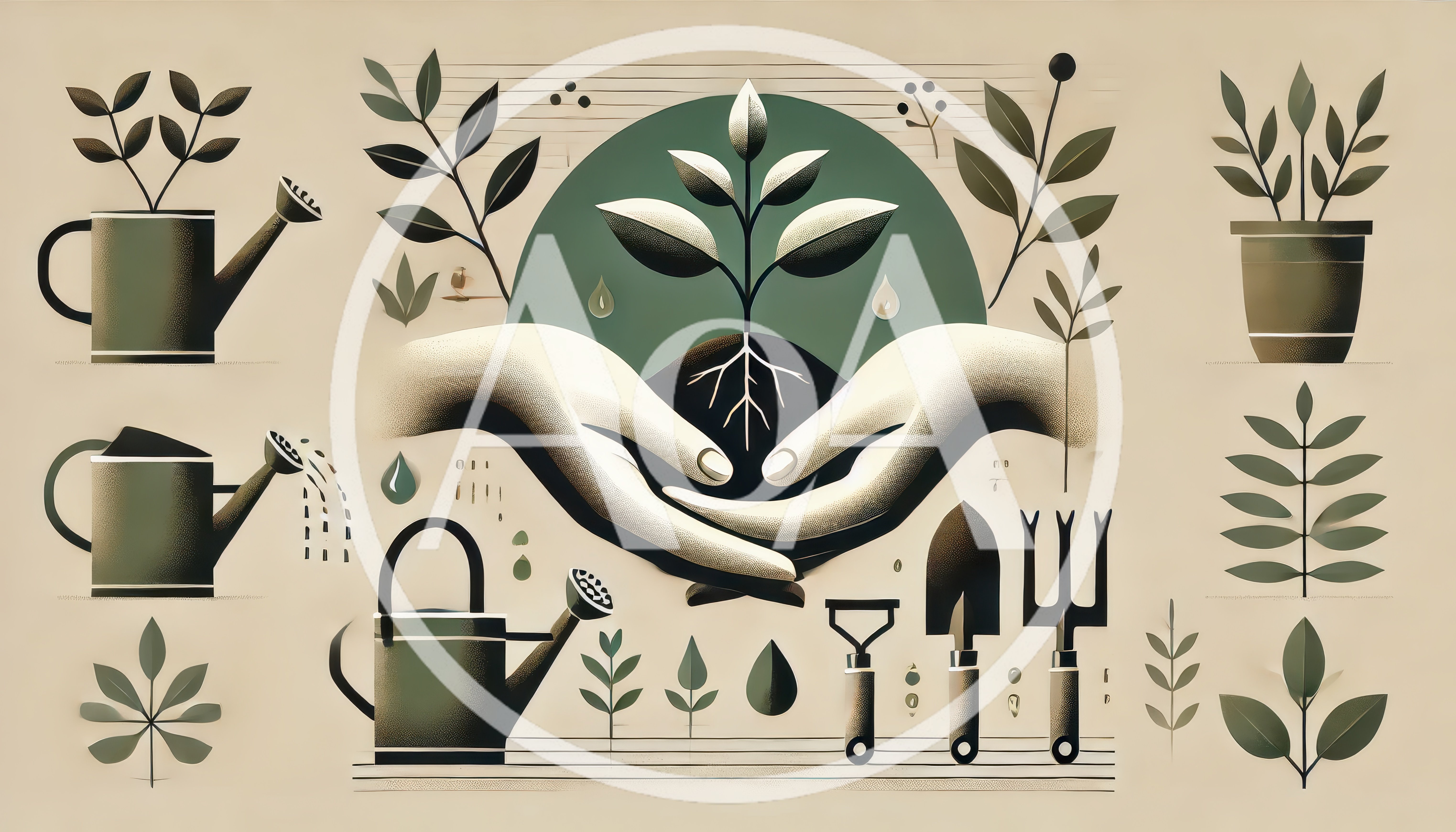 Gardening Concept Illustration With Hands And Tools