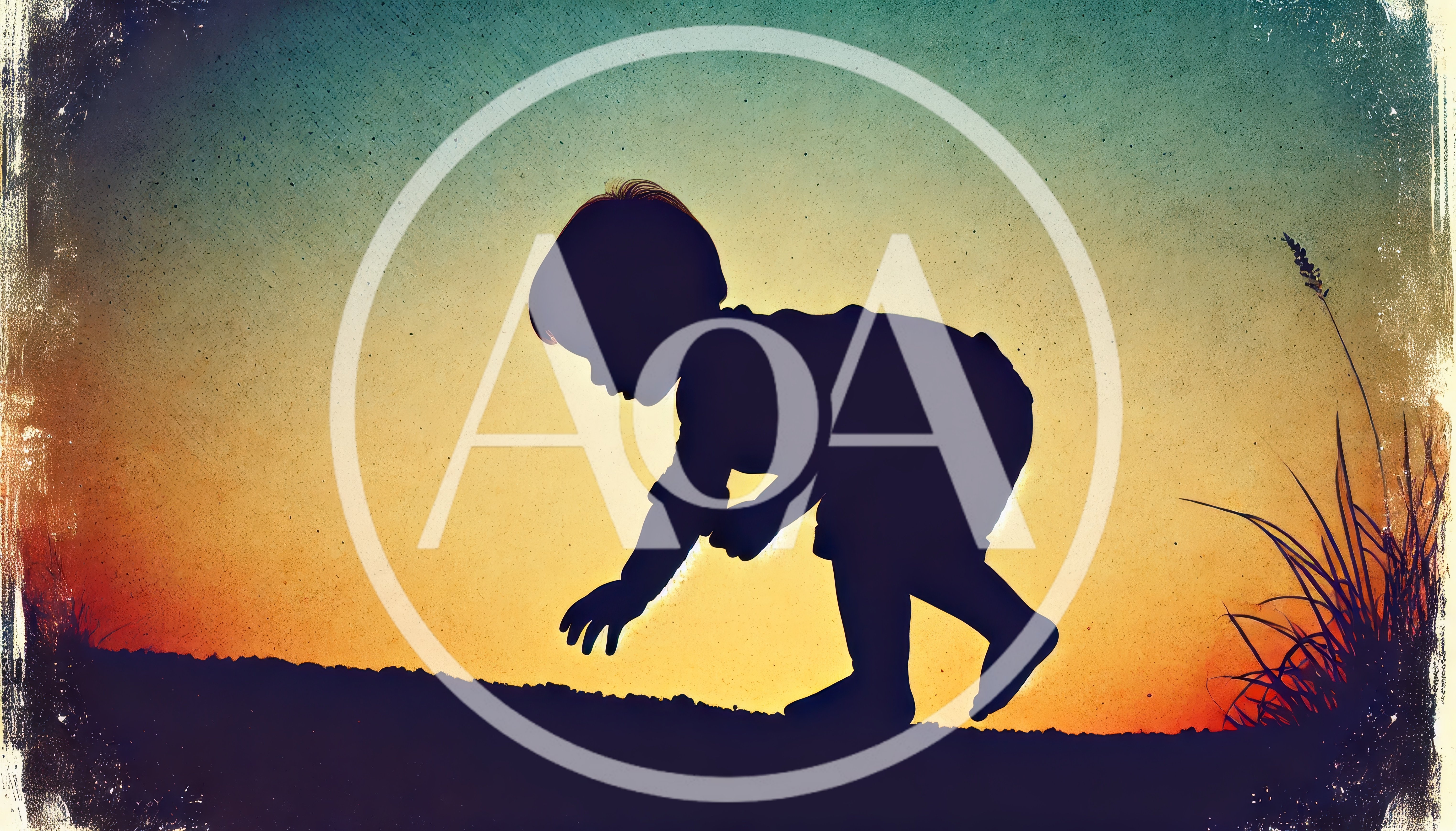 Silhouette Of A Toddler Exploring Outdoors At Sunset