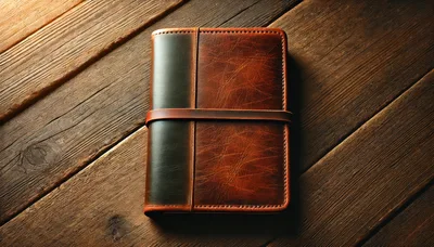 Leather Journal Resting On A Rustic Wooden Table