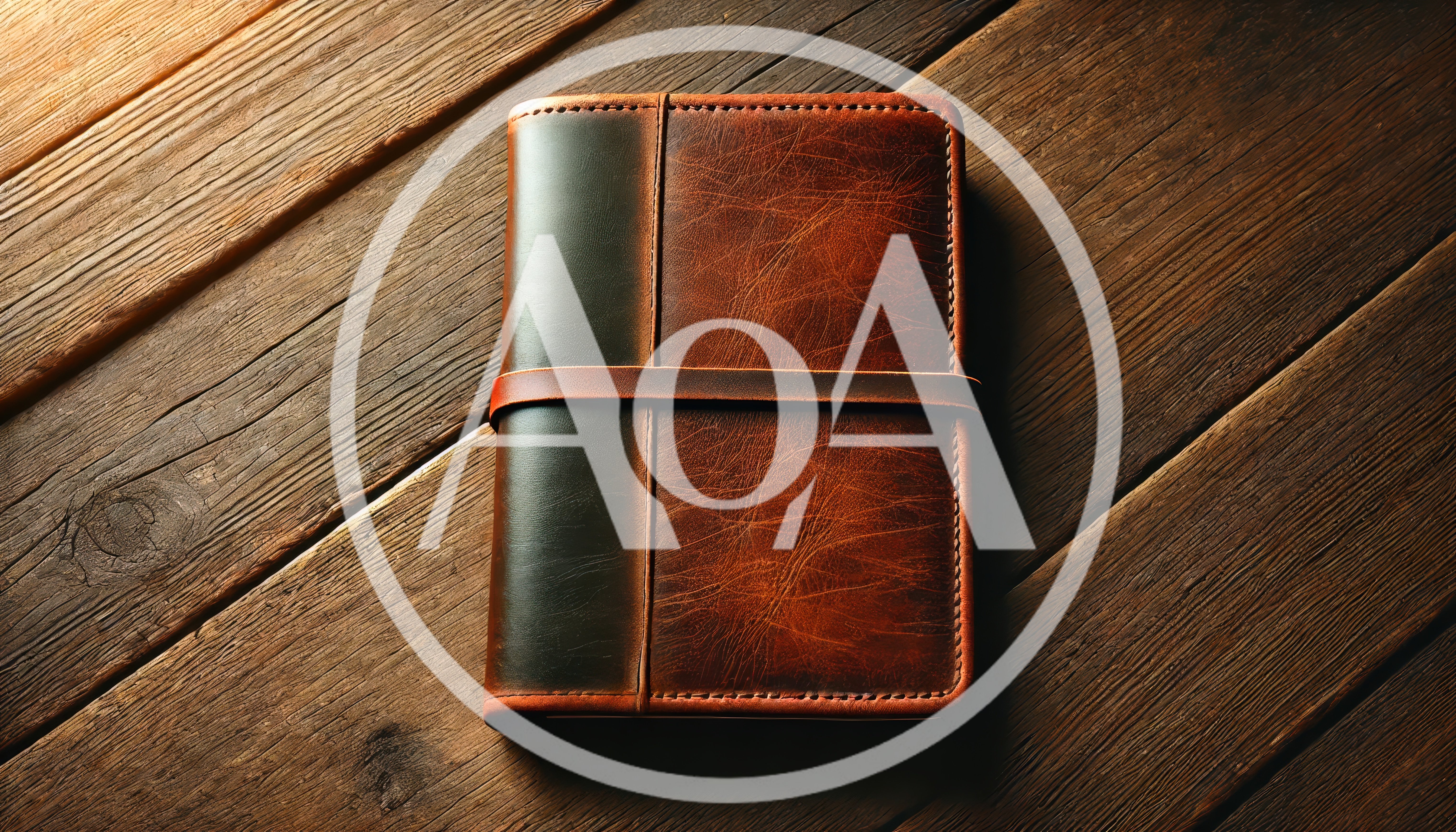 Leather Journal Resting On A Rustic Wooden Table