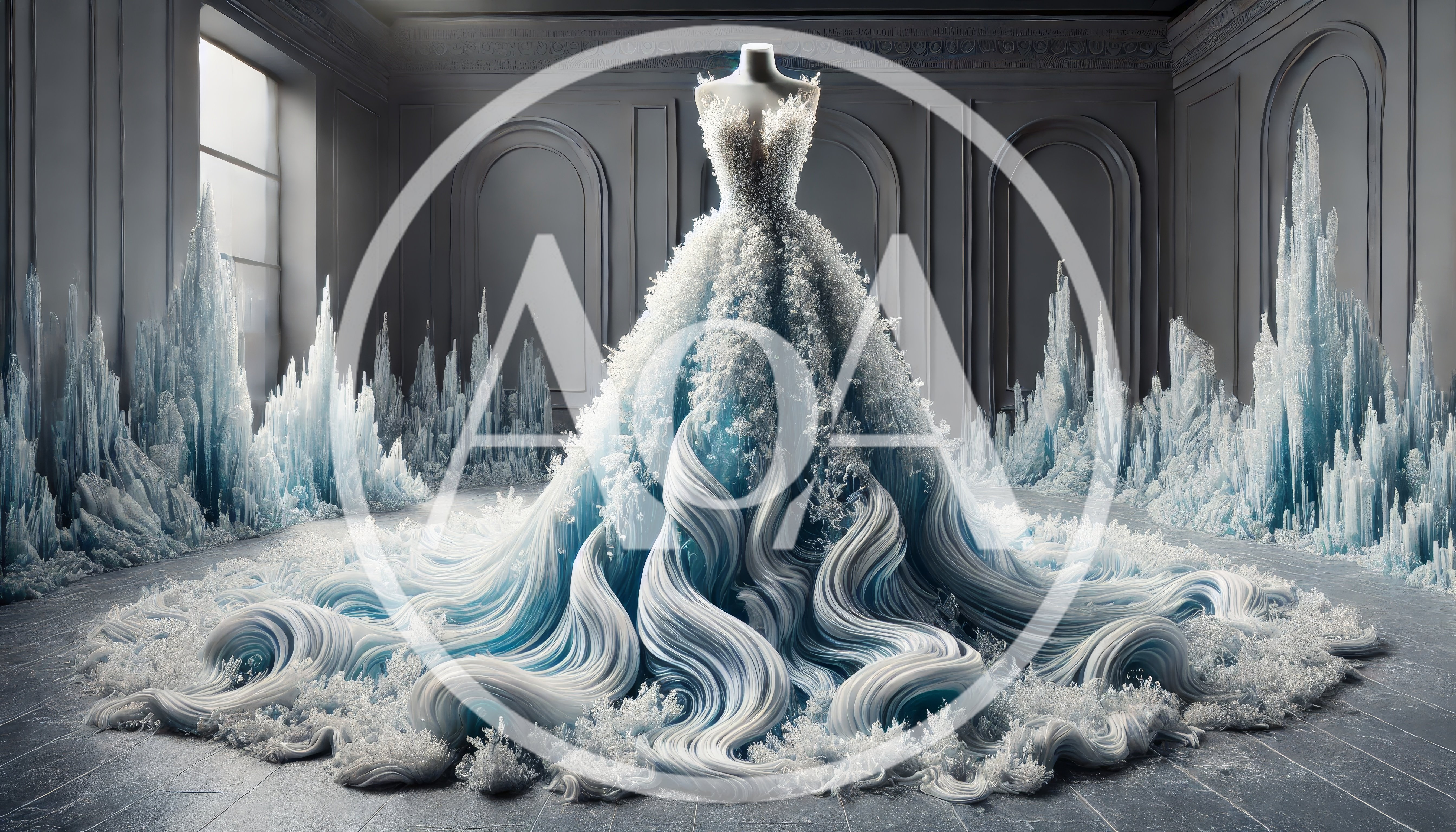 Elaborate Ice Themed Gown On Mannequin