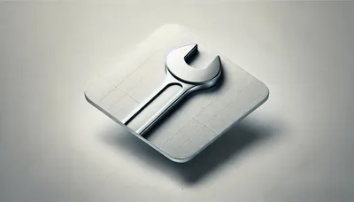 3D Metallic Wrench Icon On Textured Square Plate