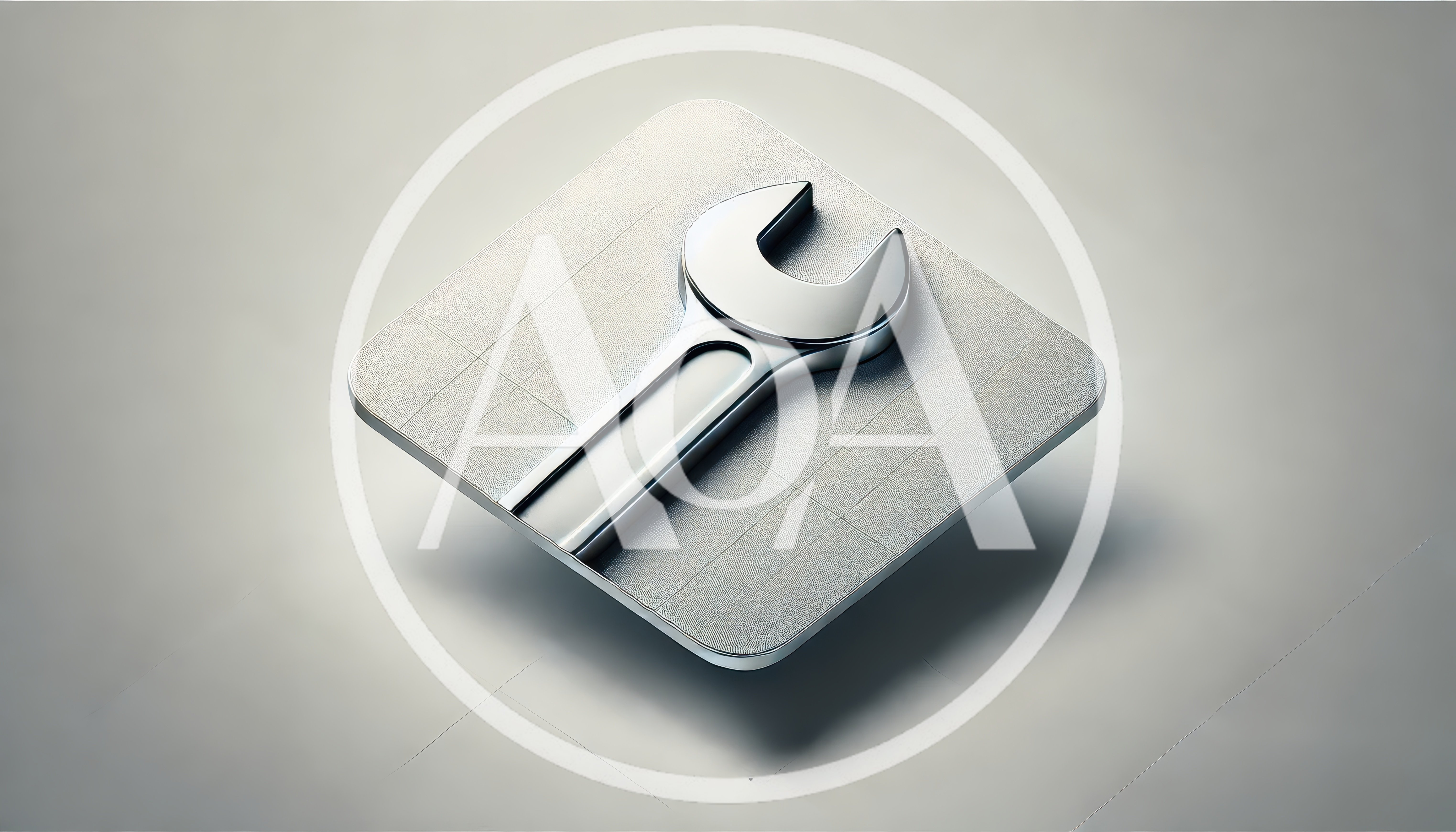 3D Metallic Wrench Icon On Textured Square Plate