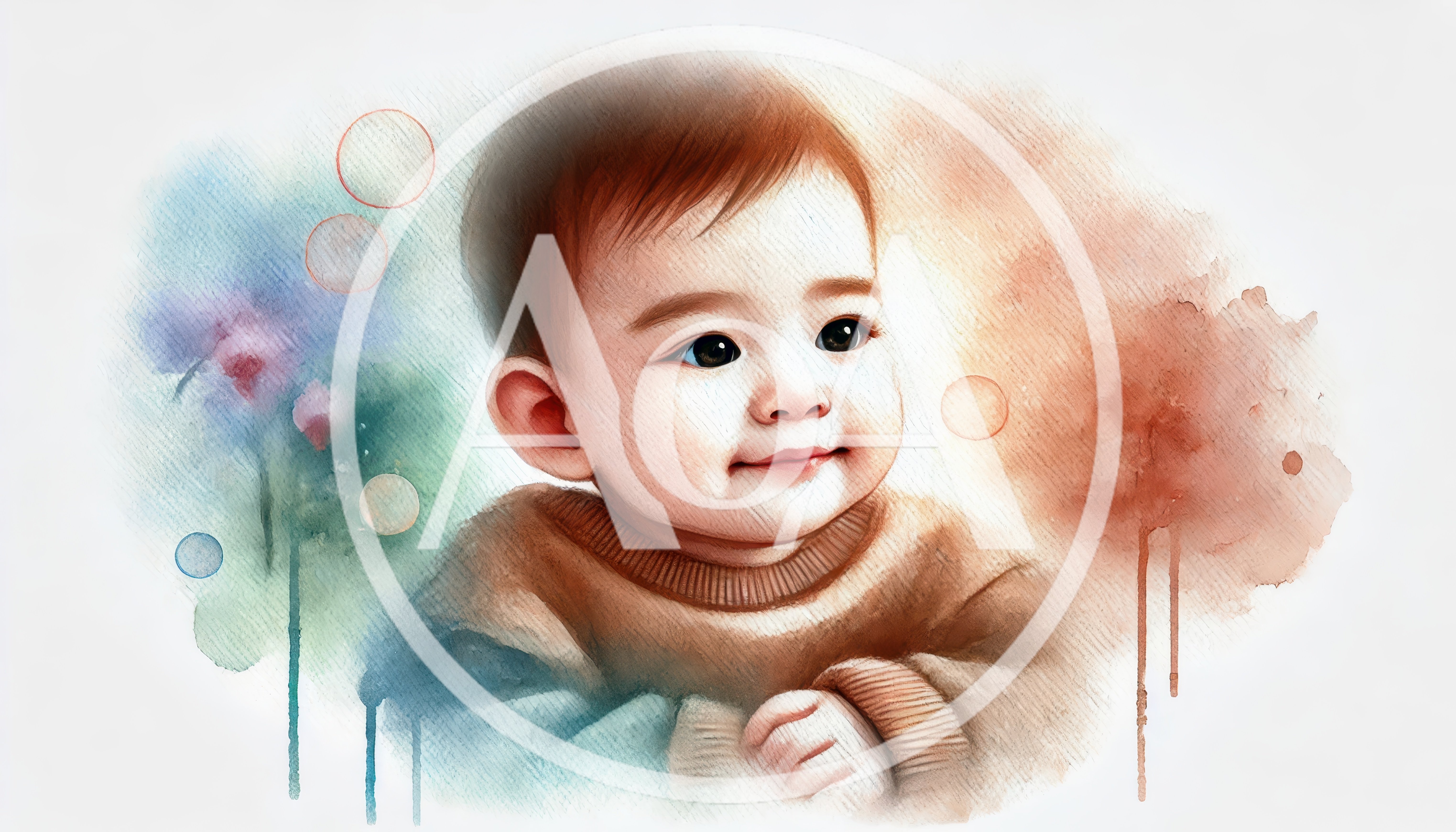 Watercolor Illustration Of A Smiling Baby