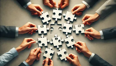 Business Team Assembling Jigsaw Puzzle Pieces Together