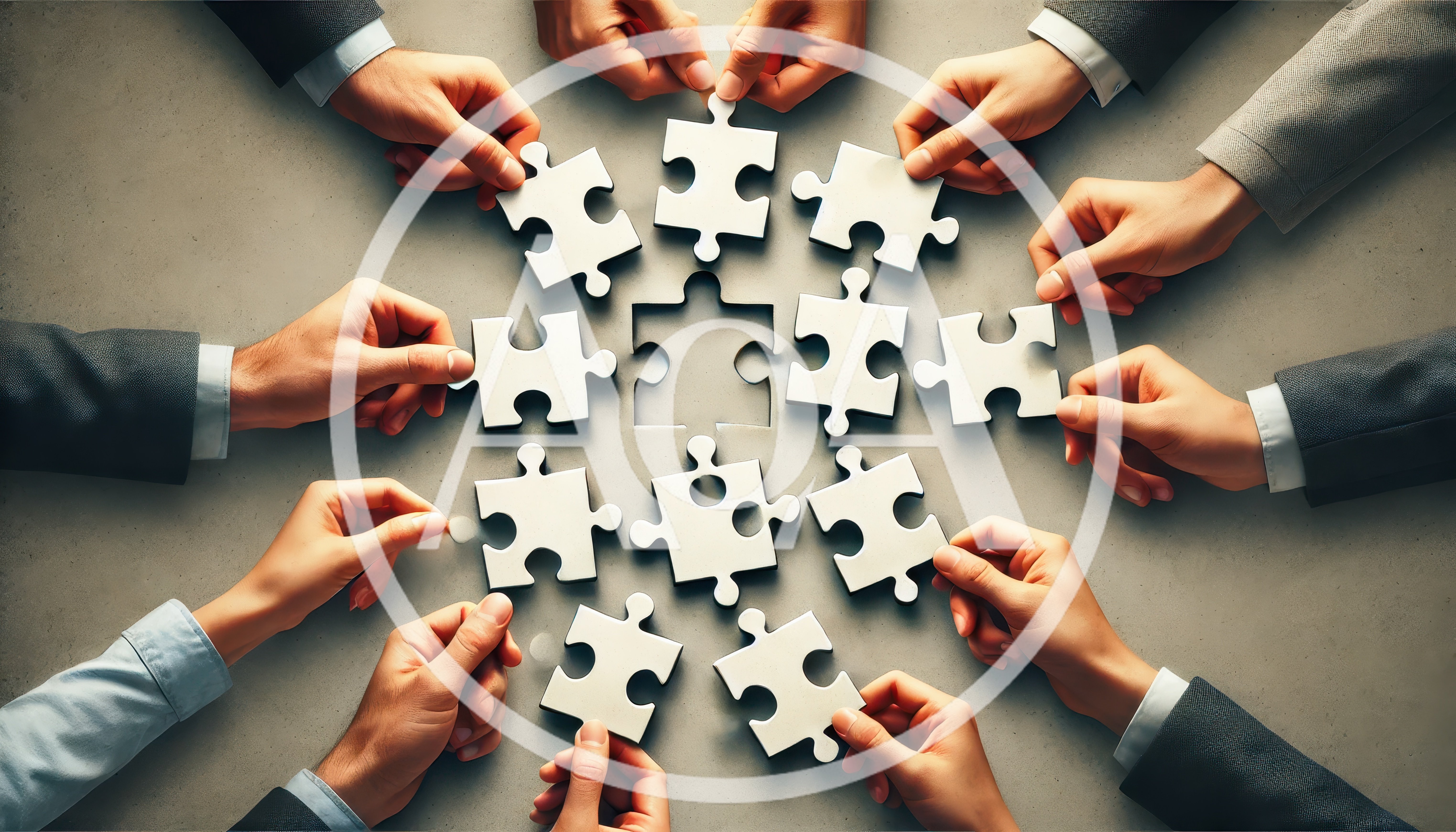 Business Team Assembling Jigsaw Puzzle Pieces Together