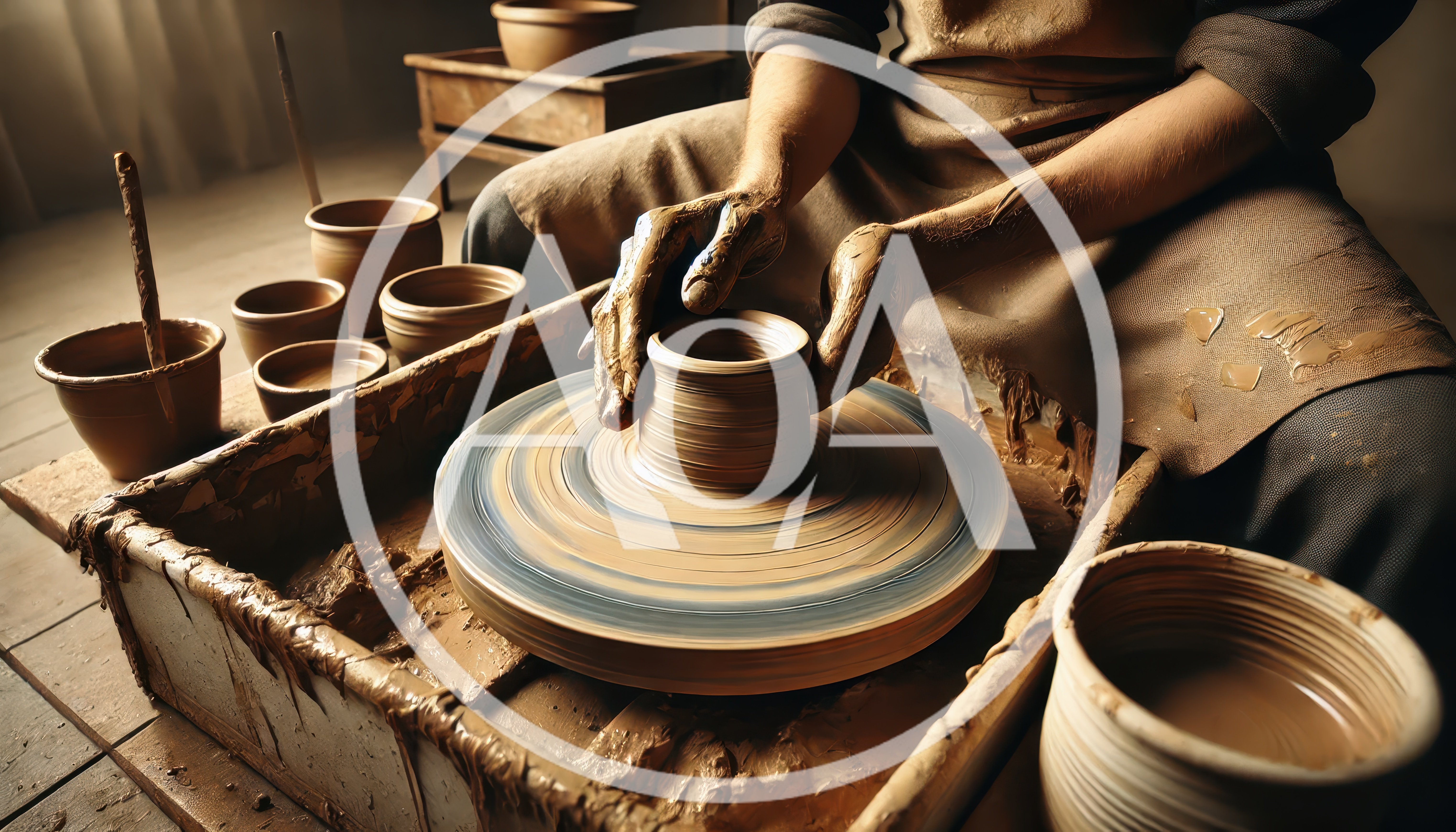 Potter Shaping Clay Vessel On A Spinning Pottery Wheel