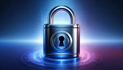 Digital Security Padlock With Glowing Cybernetic Interface
