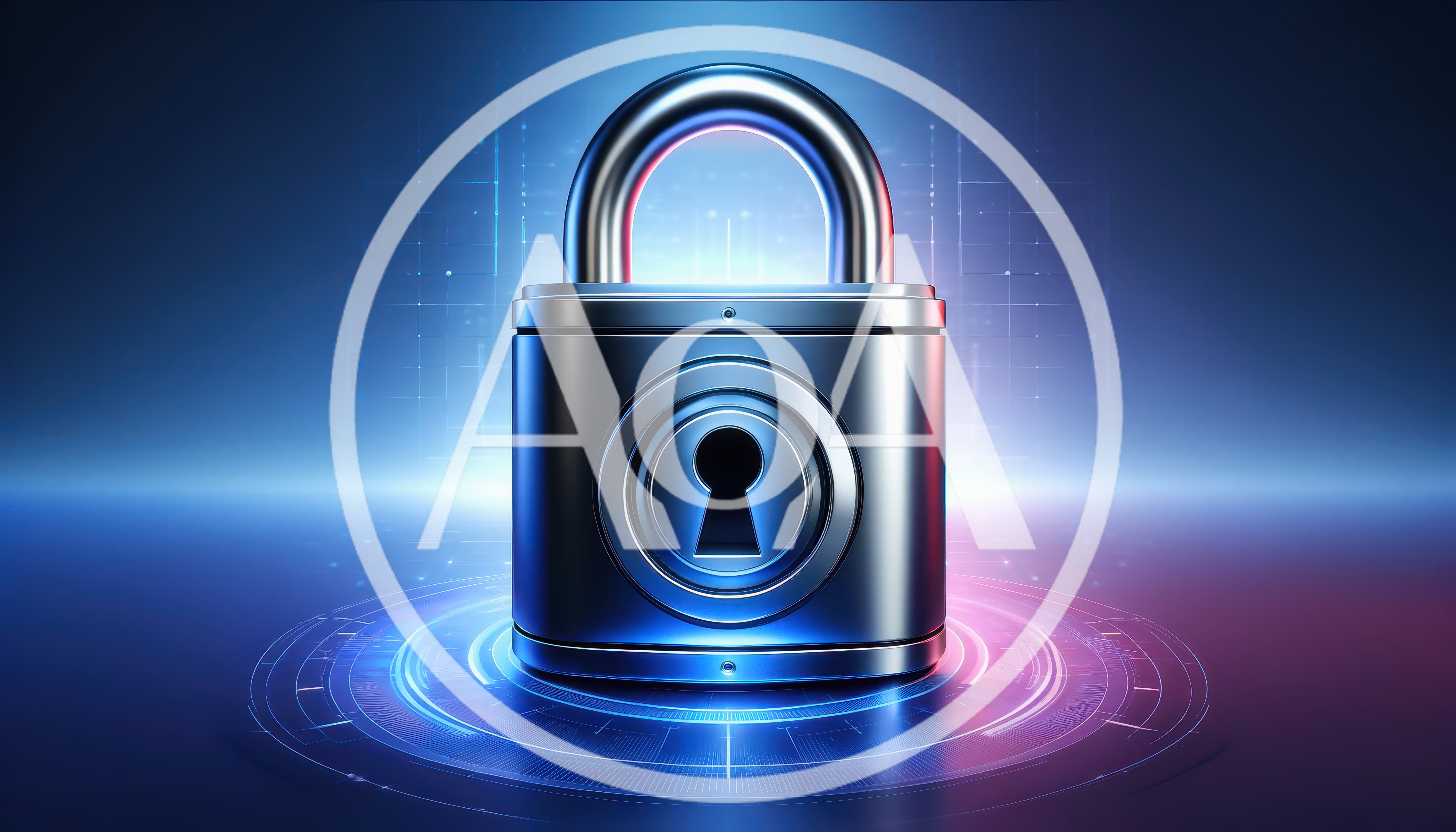 Digital Security Padlock With Glowing Cybernetic Interface